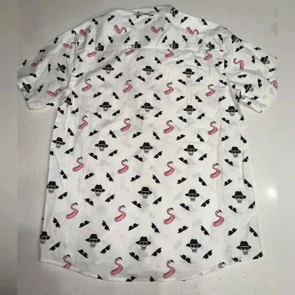 VSTR Men’s short sleeve button down Skulls Flamingos Shades graphics L - Picture 2 of 6
